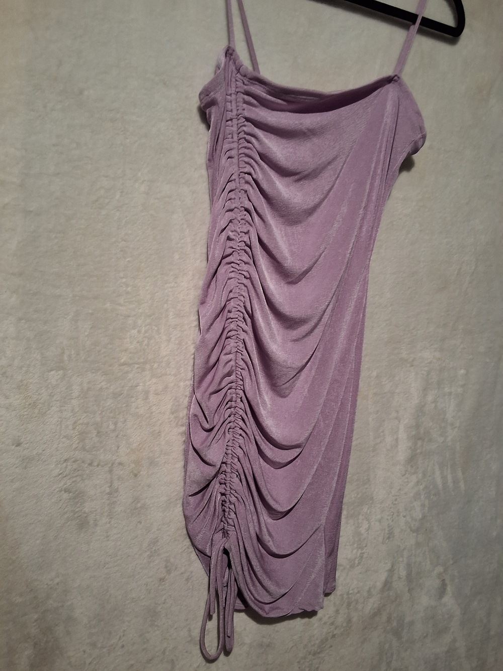 Lilac Ruched Side-Drawstring Mini Dress with Spaghetti Straps - Picture 2 of 8